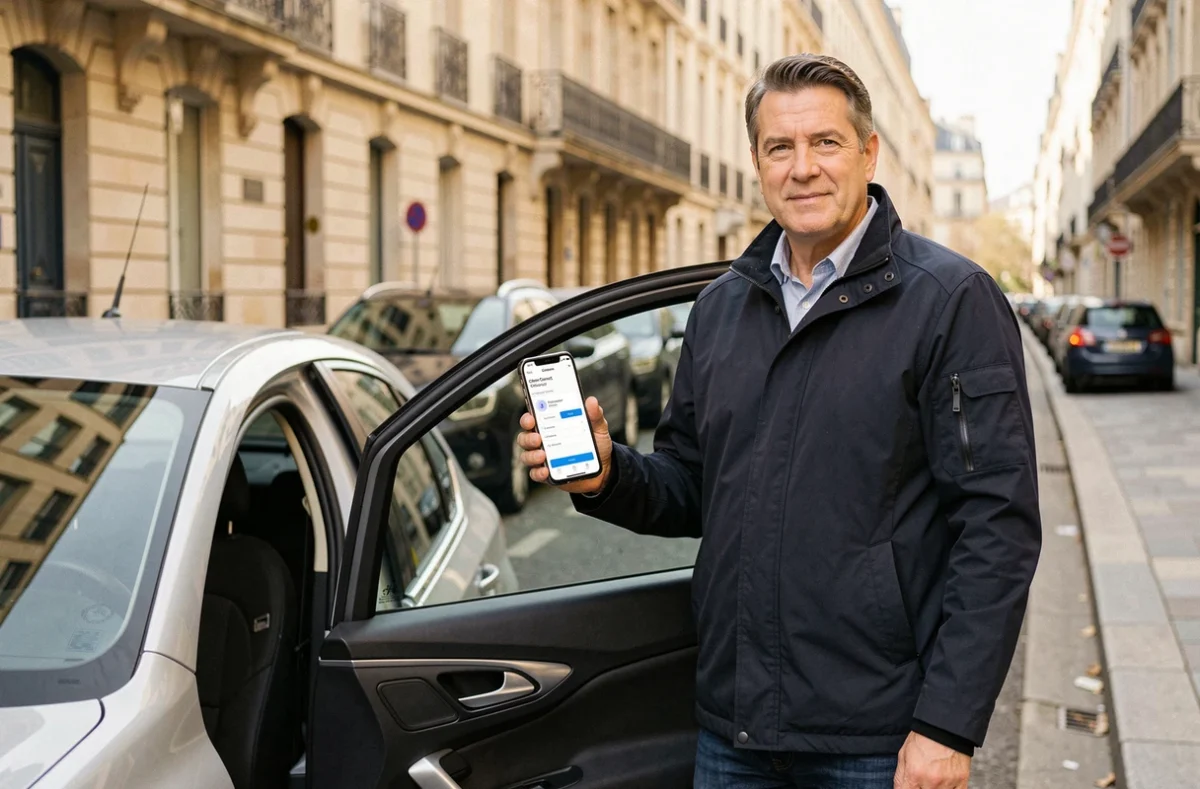 Homme connectant son smartphone à une Citroën pour activer la navigation connectée depuis l'application mobile