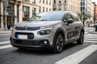 Citroën C3 équipée du pack Safety garée en milieu urbain, vue avant trois quarts
