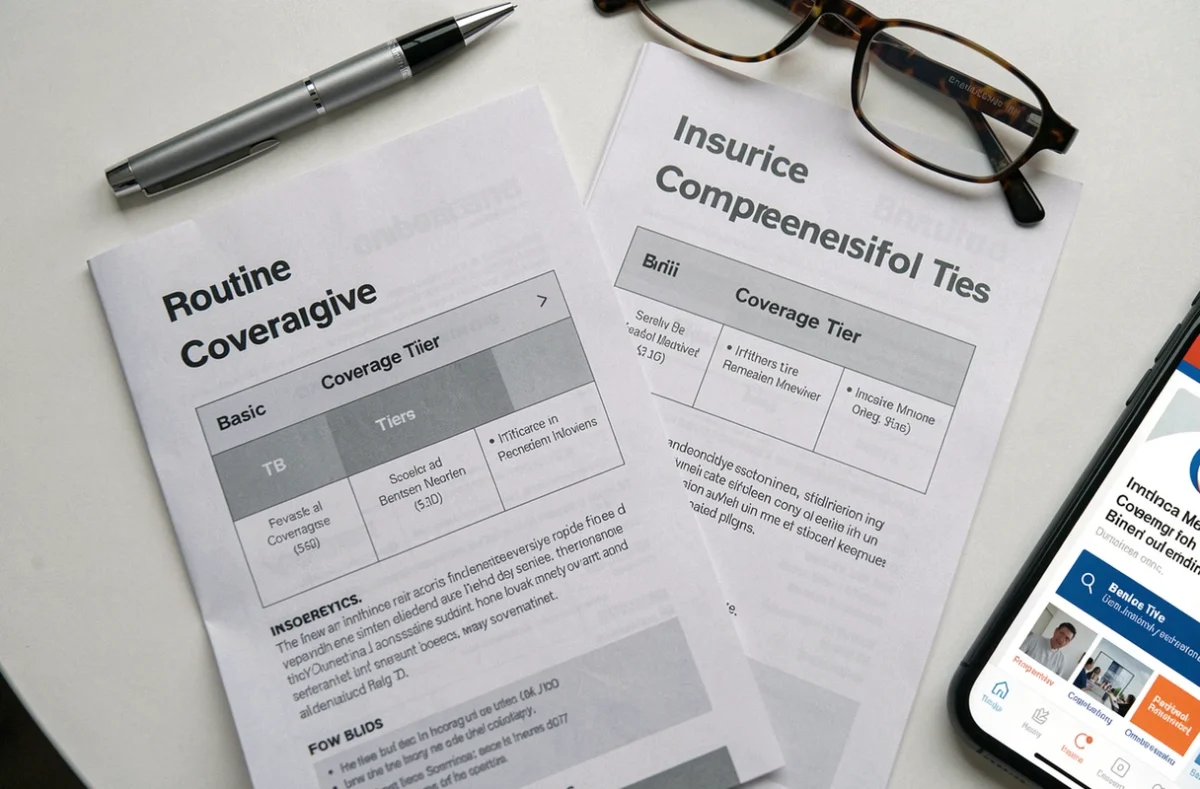 Deux brochures d'assurance auto côte à côte comparant les garanties tiers et tous risques sur un bureau