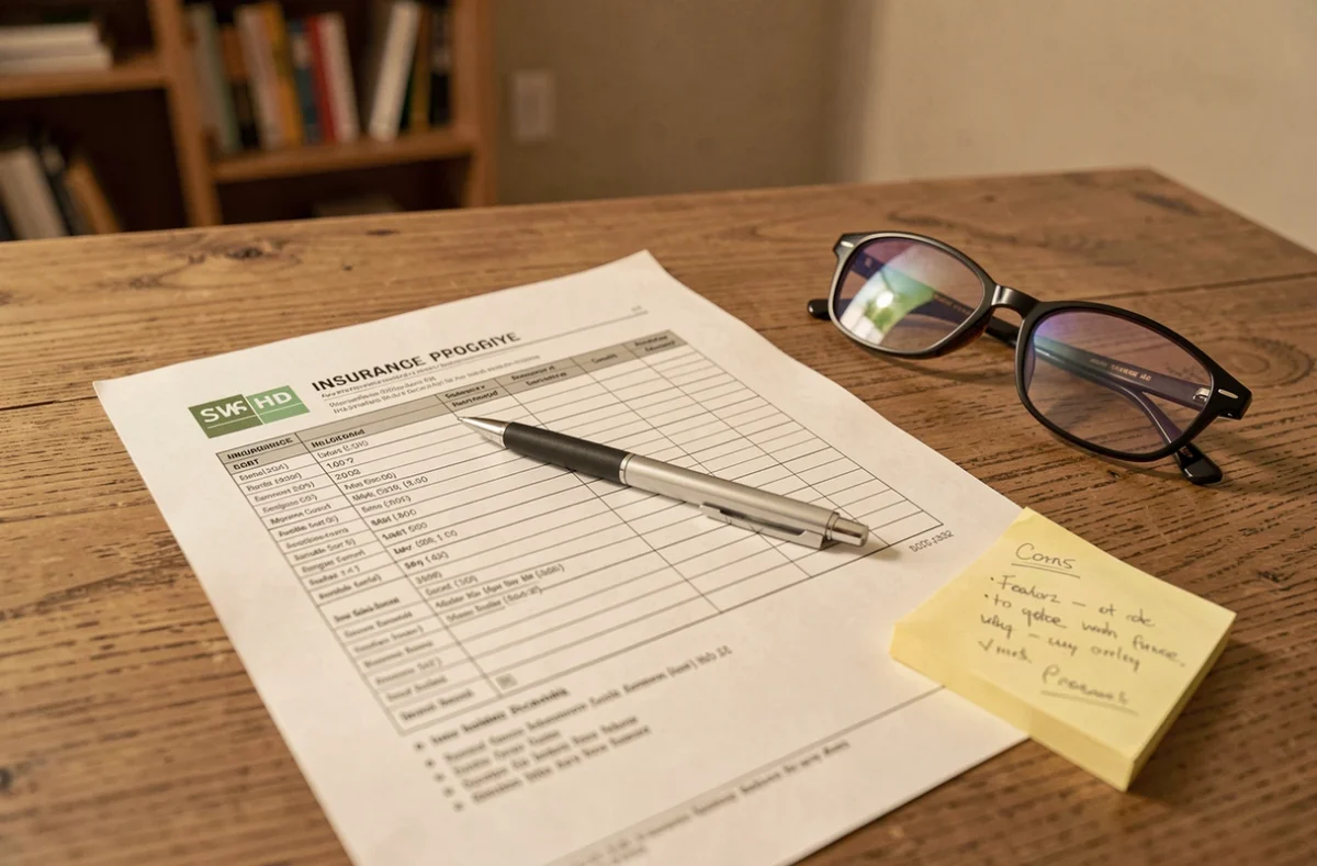 Gros plan sur un contrat d'assurance automobile ouvert avec des annotations manuscrites, illustrant la lecture d'une police en cas de sinistre sans responsabilité