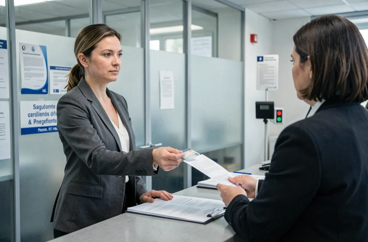 Femme déposant son dossier de réactivation de permis de conduire en préfecture
