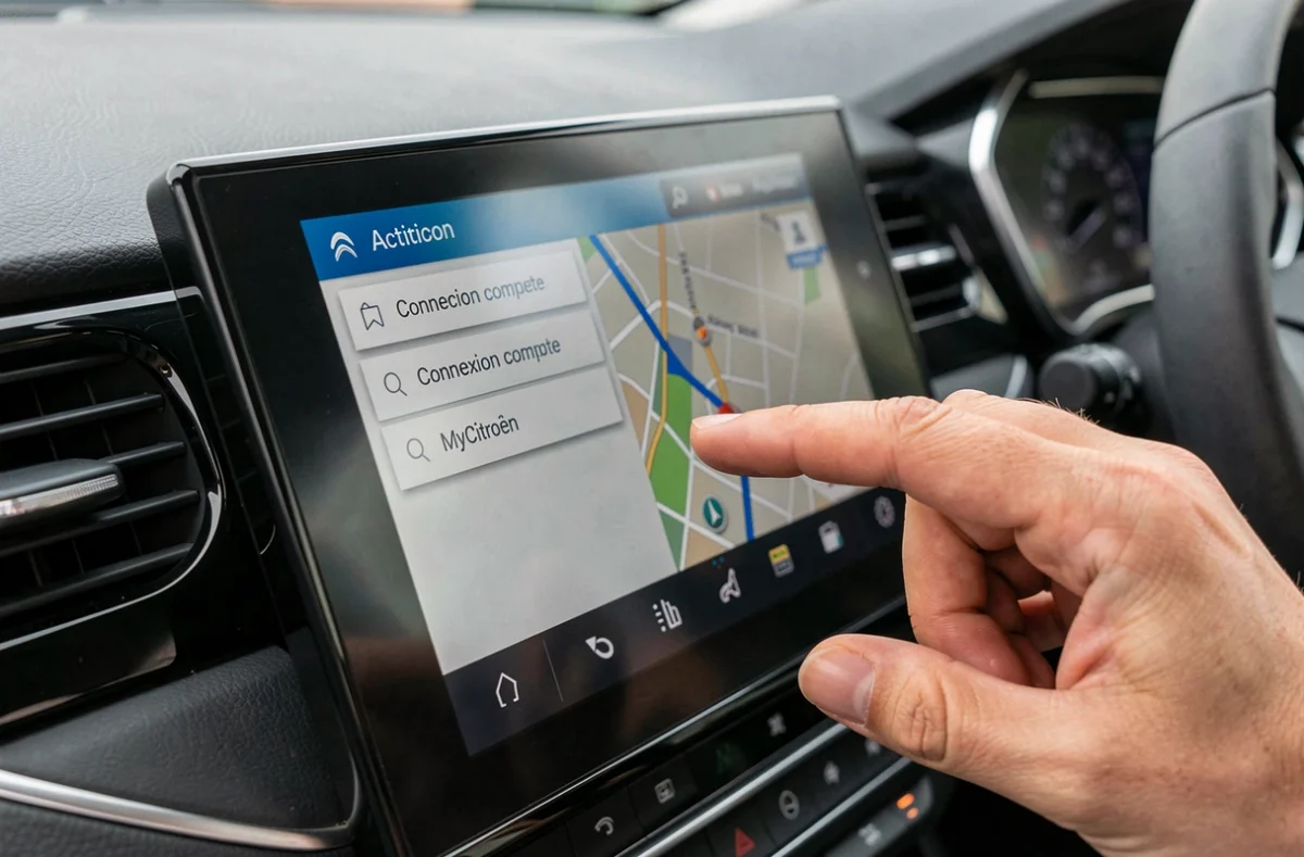 Gros plan sur l'écran tactile Citroën affichant le menu d'activation du pack navigation connectée