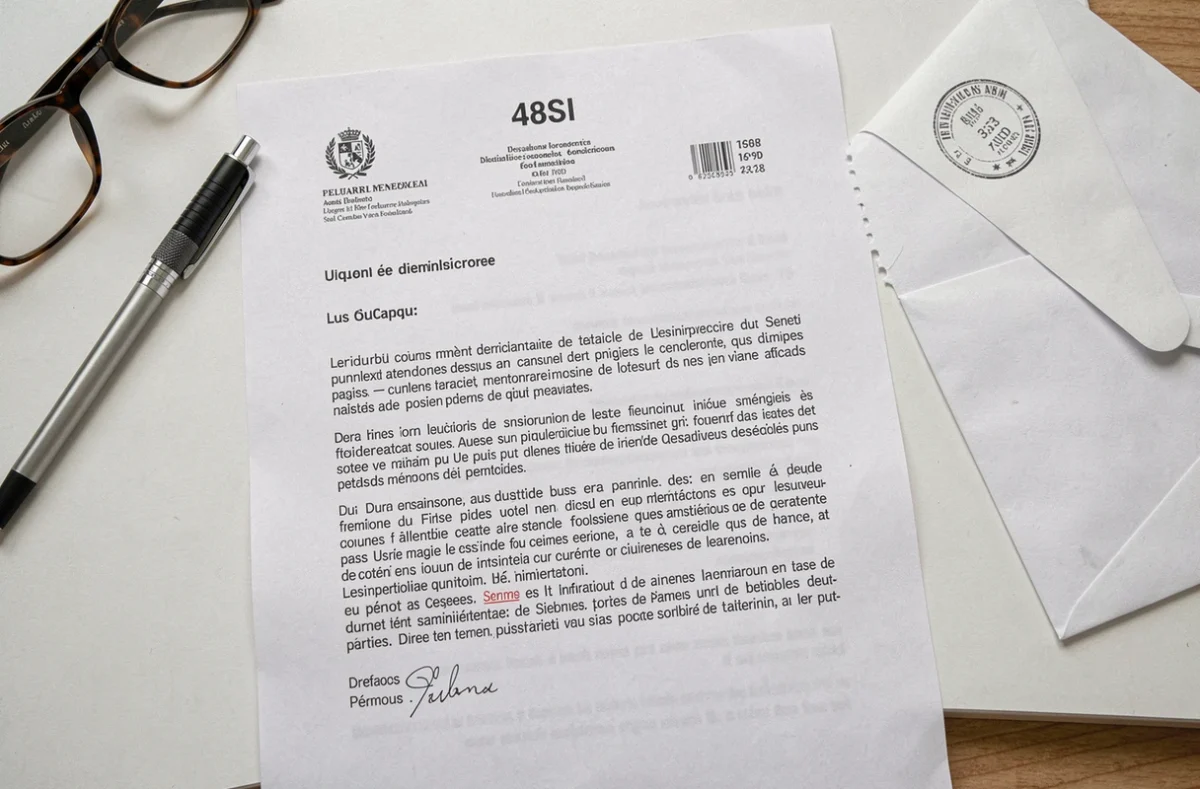 Gros plan sur une lettre administrative française avec la référence 48SI sur un bureau