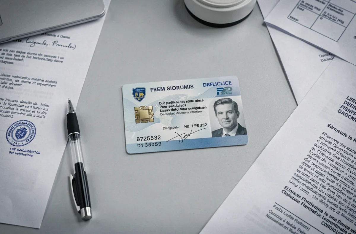 Permis de conduire posé sur un bureau administratif entouré de documents officiels de suspension et de retrait